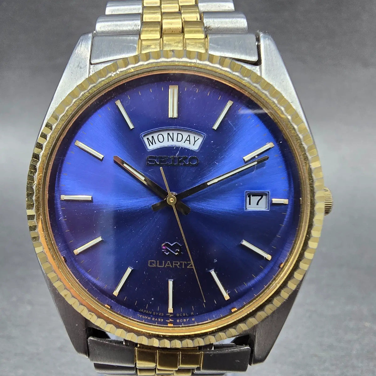 Seiko President Watch Men 36mm Blue Dial Two Tone Daydate 5Y23-8A69 New Batt JP21
