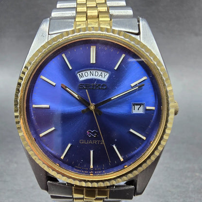 Seiko President Watch Men 36mm Blue Dial Two Tone Daydate 5Y23-8A69 New Batt JP21