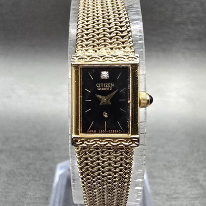 Citizen Tank Watch Women 12mm Black Dial Gold Rectangle 2200-4-953177 NewBatt JP0
