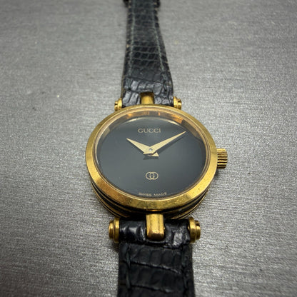 Gucci 2000L Watch Women 22mm Black Dial Gold Plated Round New Battery VTG READ!!2