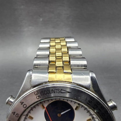 Seiko Chronograph Watch Men 40mm White Dial Two Tone Alarm Date 7T42-7A40 PARTS5