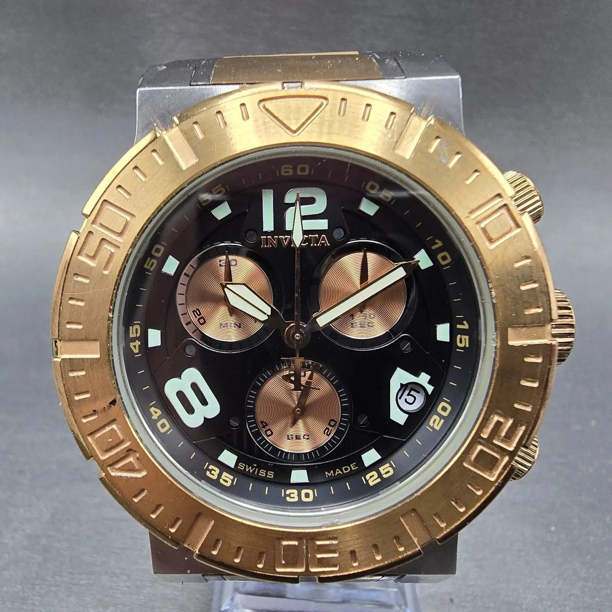 Invicta Reserve Ocean Reef Chrono Watch Men 46mm Black Dial Two Tone New Battery0
