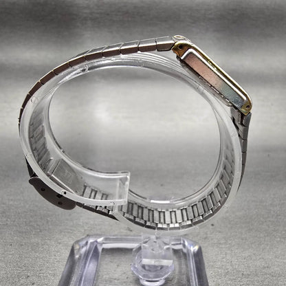 Seiko Pulsar Watch Women 16mm Black Dial Two Tone Rectangle Y580-5169 New Batt8