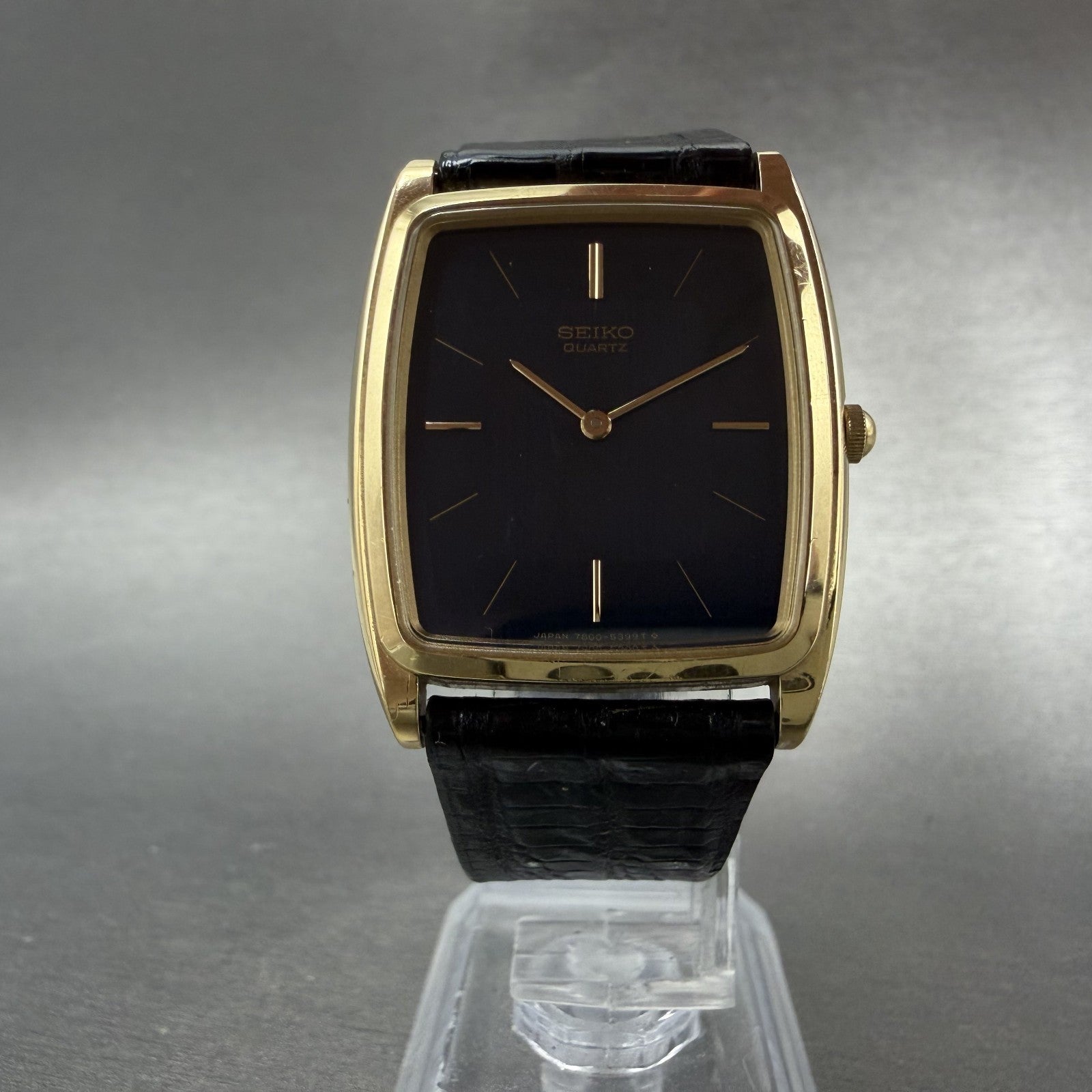 Seiko Tank Watch Men 30mm Blue Dial Gold Tone Rectangle 7800-5309 New Battery5