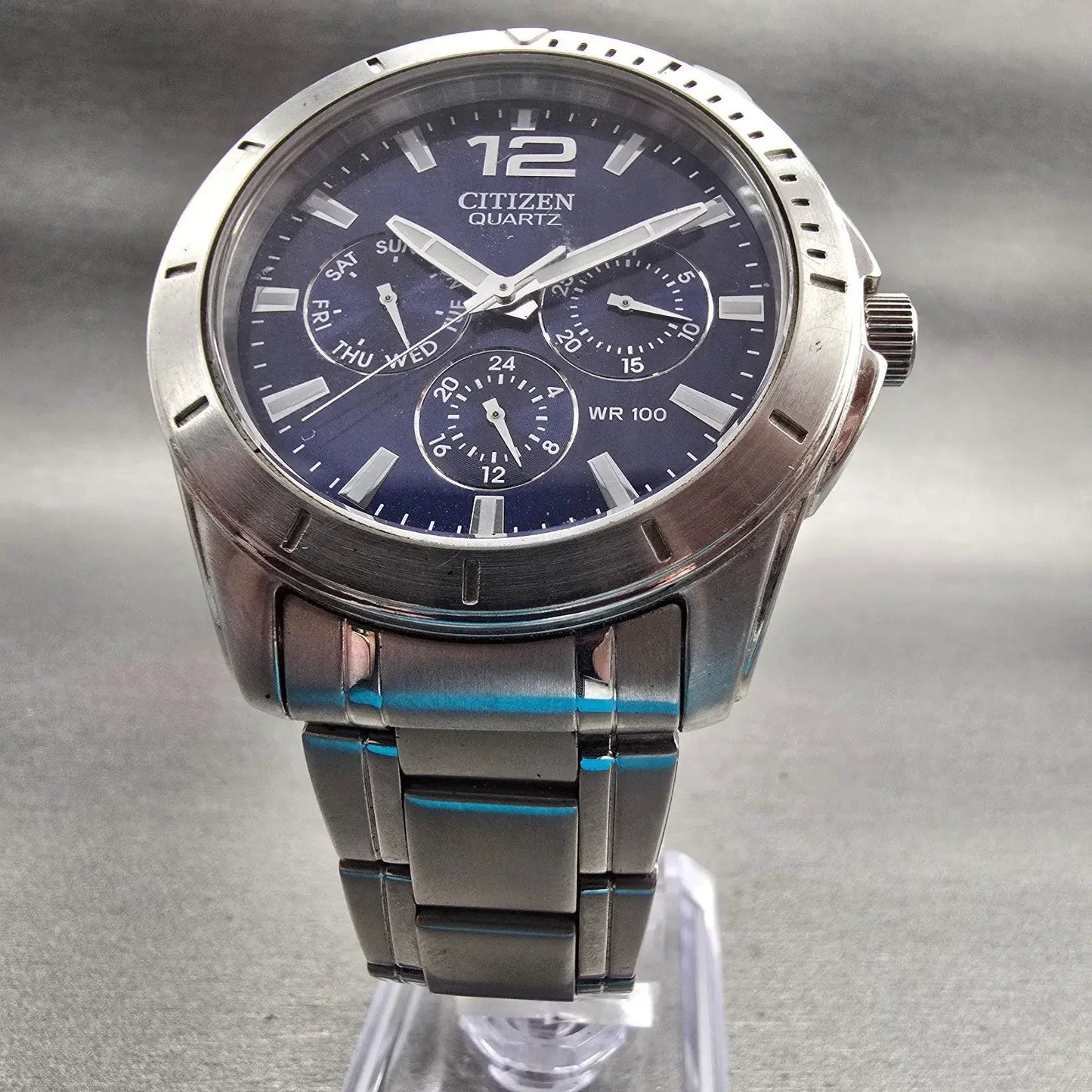 Citizen Watch Men 41mm Blue Dial Silver Tone Daydate Round 6329-S075556 New Batt5
