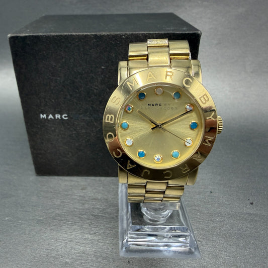 Marc Jacobs  Amy Dexter Watch Women 36mm Gold Dial Gold Tone Round New battery0
