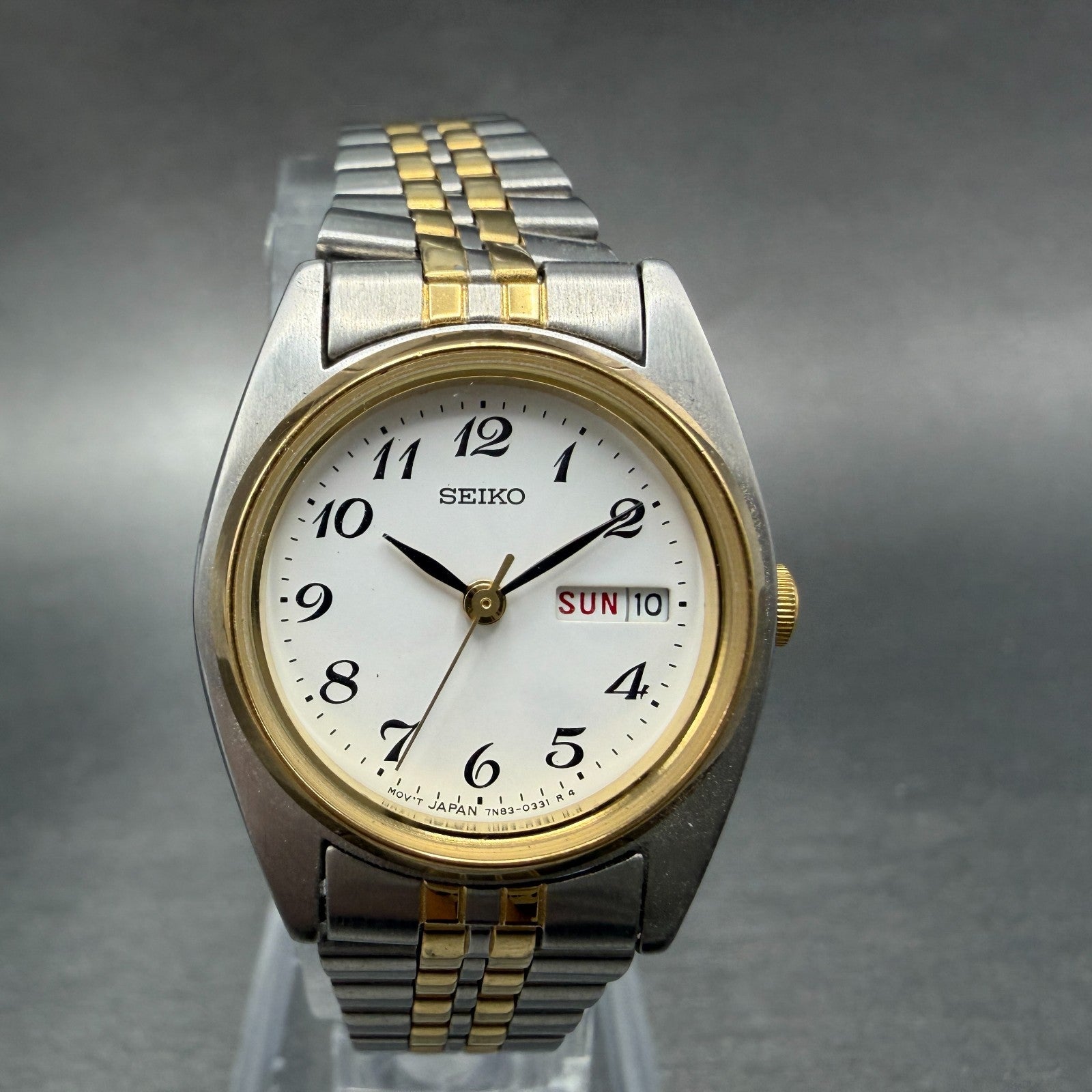 Seiko Watch Women 23mm White Dial Two Tone Daydate 7n83-0011 New Battery BW120