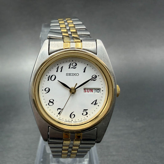 Seiko Watch Women 23mm White Dial Two Tone Daydate 7n83-0011 New Battery BW120