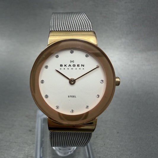 Skagen Watch Women 26mm White Dial Rose Gold Tone Round 358SRSC New Battery0