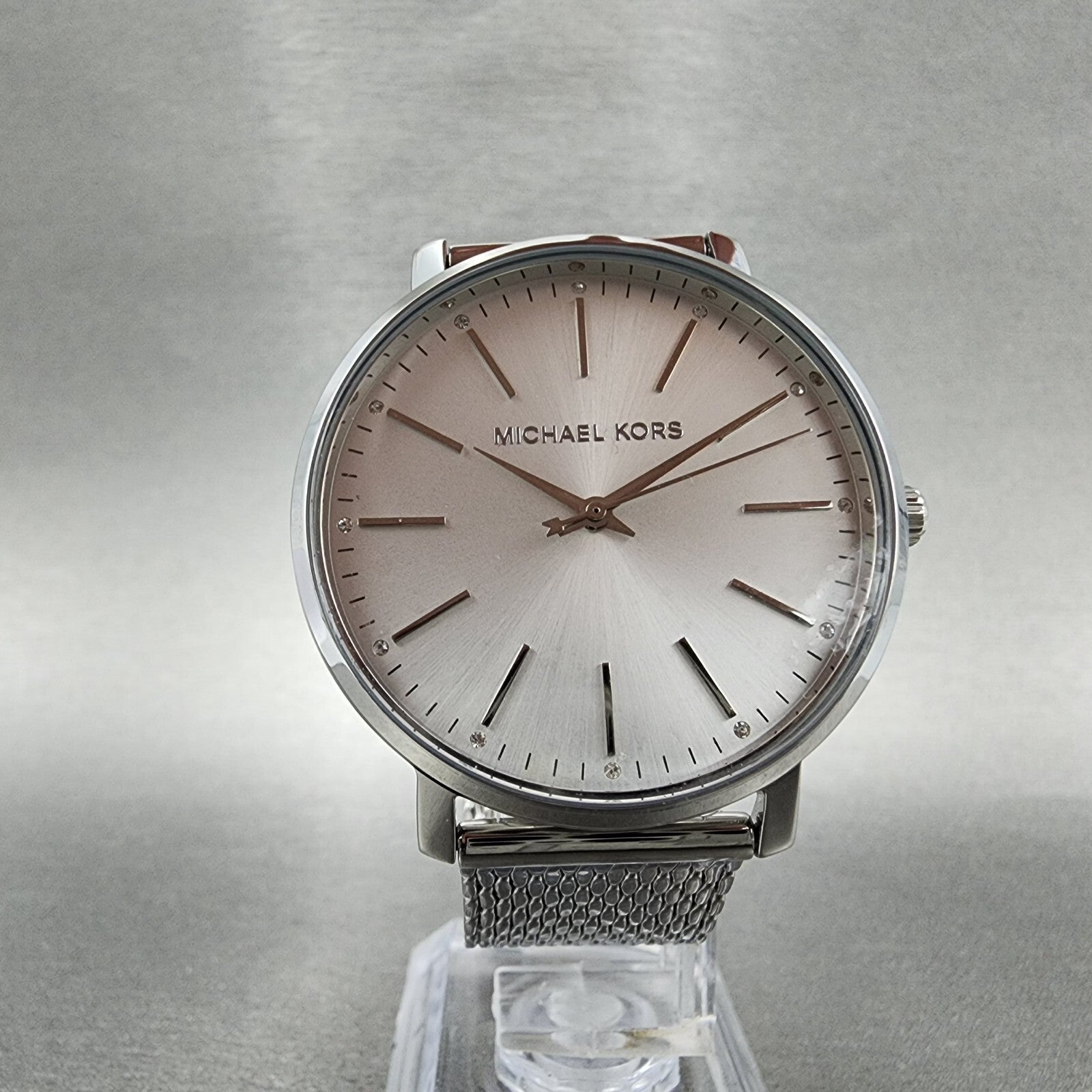 Michael Kors Pyper Watch Women 38mm Silver Dial Stainless Steel Round Mesh Band5