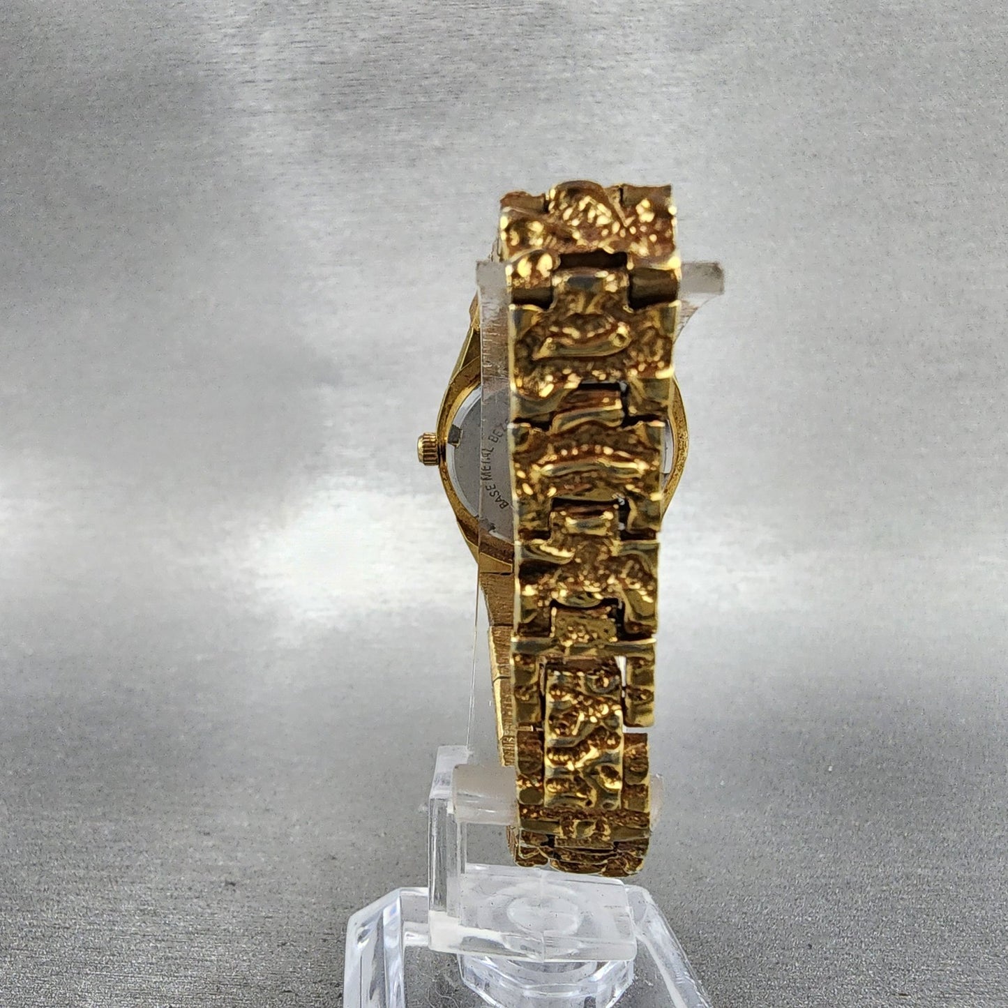 Gruen Watch Women 25mm Black Dial Gold Nugget Case Tone New Battery VTG8
