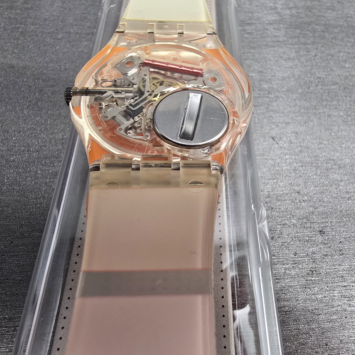 Swatch Orange Painted Time Watch Men 34mm Clear Case GK378 New Battery NOS13