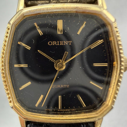 Orient Watch Women 21mm Black Dial Gold Tone Hexagon A05480-10 New Battery1