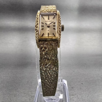 Seiko Watch Women 15mm Gold Dial Gold Tone Rectangle 11-3189 Vintage Works5