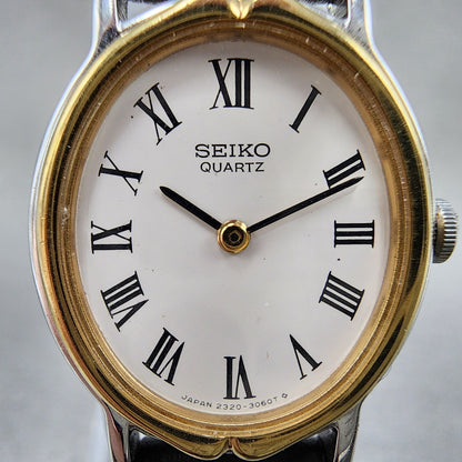 Seiko Watch Women 21mm White Dial Two Tone Oval 23206530 New Battery1