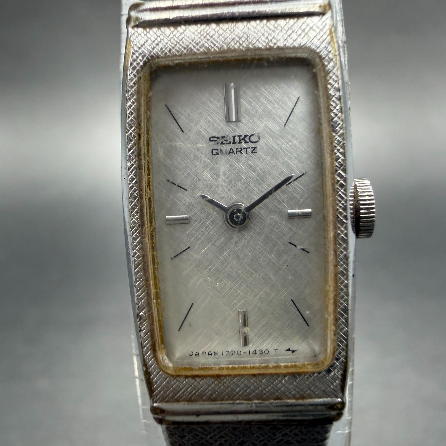 Seko Tank Watch Women 13mm Silver Dial Silver Tone 1320-6079 New Battery Vintage1