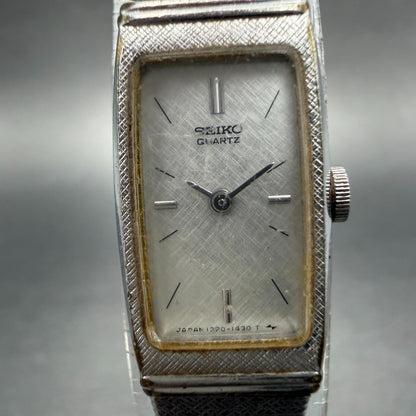 Seko Tank Watch Women 13mm Silver Dial Silver Tone 1320-6079 New Battery Vintage1