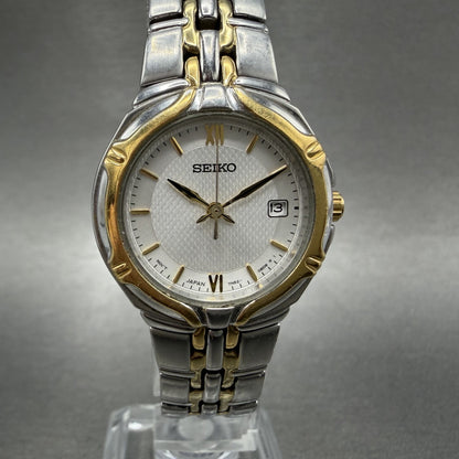 Seiko Watch Women 26mm Silver Dial Two Tone Date Round 7n820at0 New Battery0