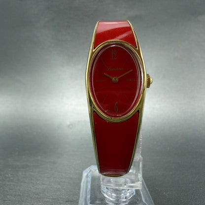 Lucerne bangle Watch Women 18mm Red Dial Gold Tone Oval Manual  Wind Runs VTG5