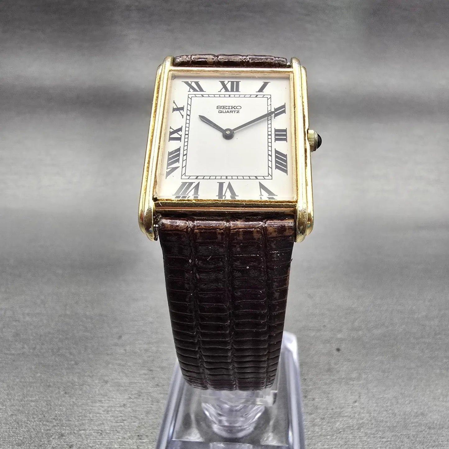 Seiko Tank Watch Men 26mm White Dial Gold Tone Rectangle 2620-5580 New Battery5