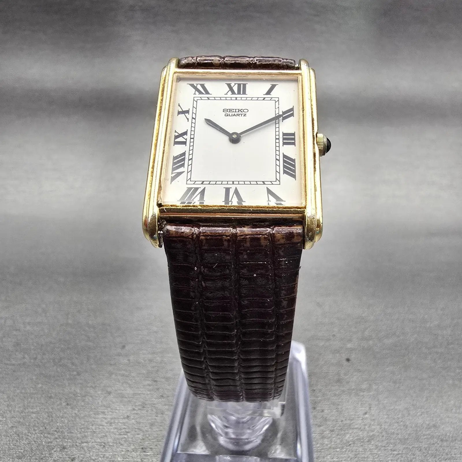 Seiko Tank Watch Men 26mm White Dial Gold Tone Rectangle 2620-5580 New Battery5