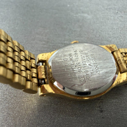 Seiko Watch Women 18mm Gold Dial Gold Tone Oval Vinatge V401-5109 New Battery HB9