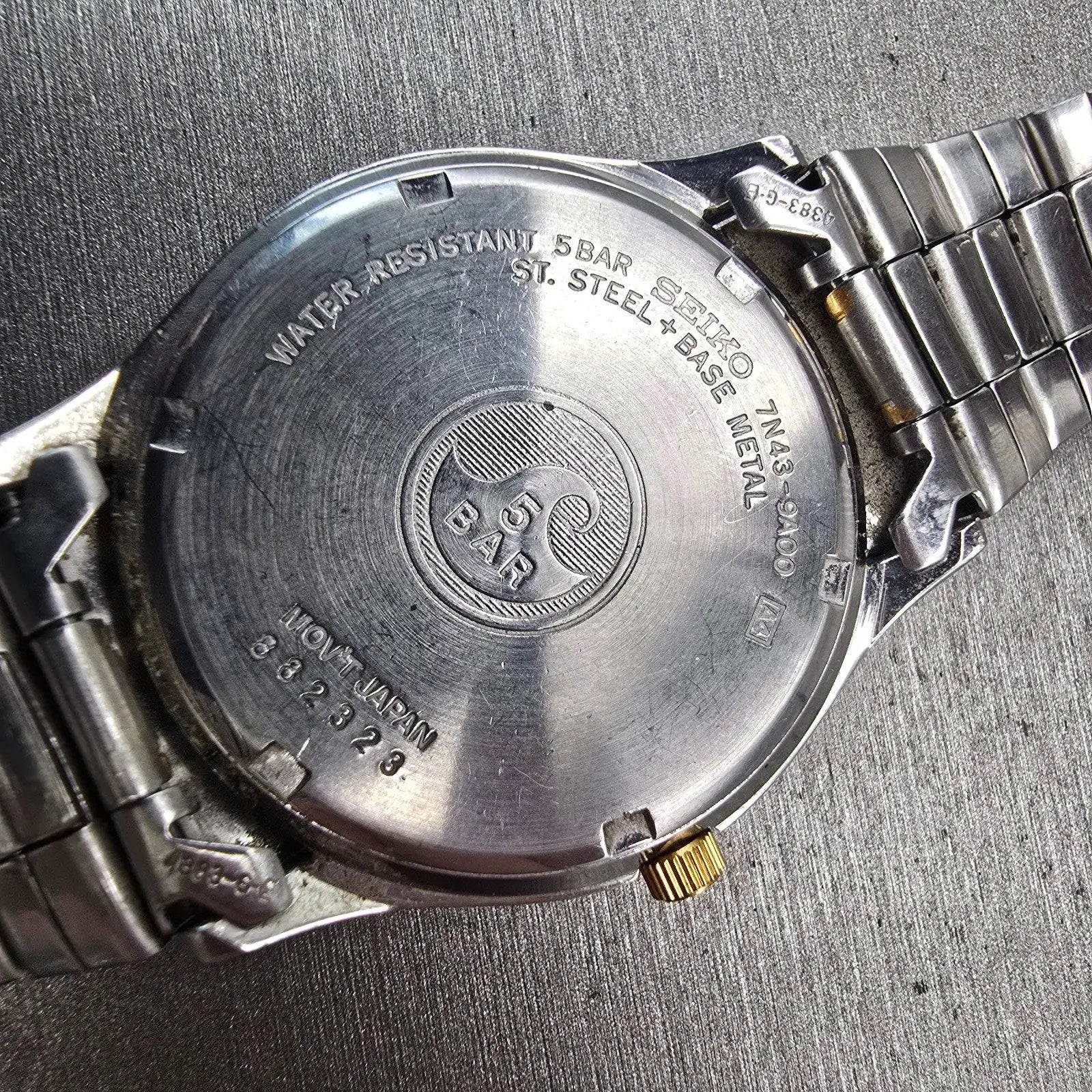 Seiko Sports 50 Watch Men 36mm Black Dial Two Tone Daydate 7N43-9A00 New Battery10