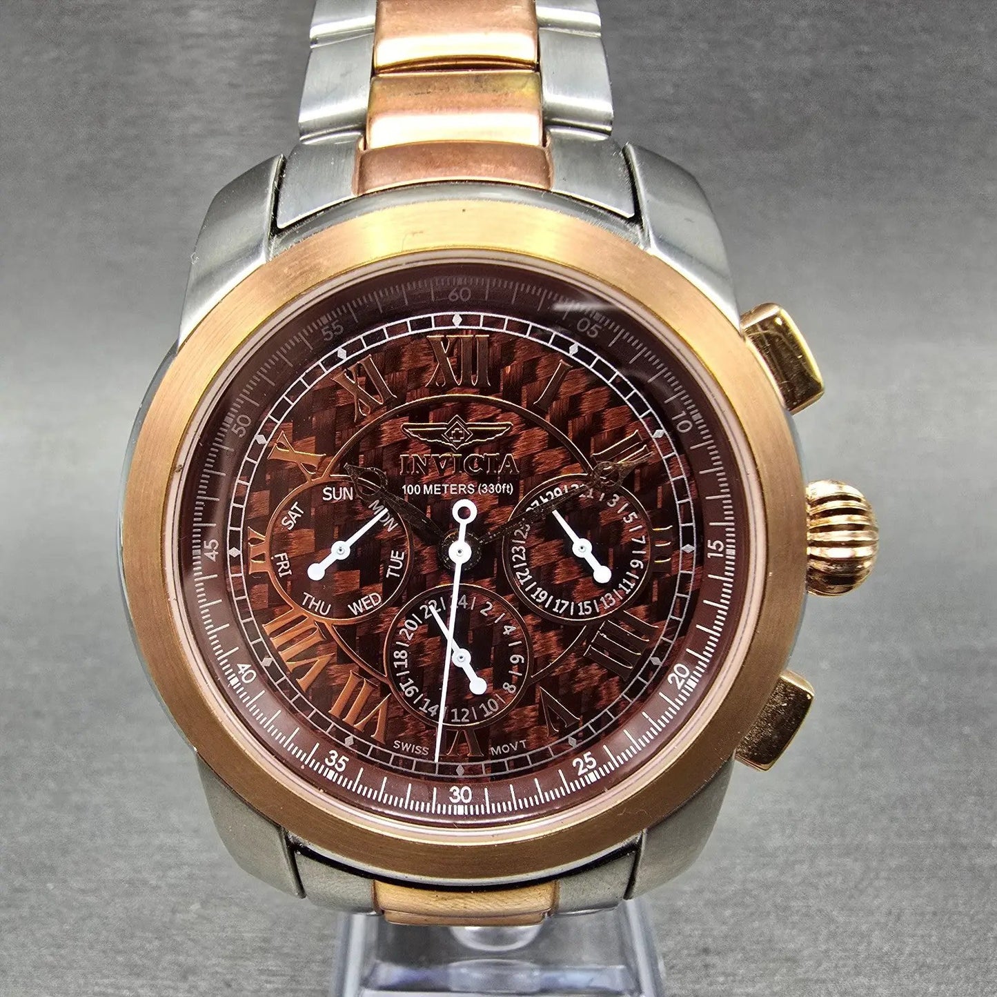 Invicta Watch Men 44mm Brown Dial Two Tone Daydate Round 4060 New Battery0