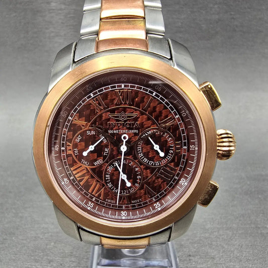 Invicta Watch Men 44mm Brown Dial Two Tone Daydate Round 4060 New Battery0