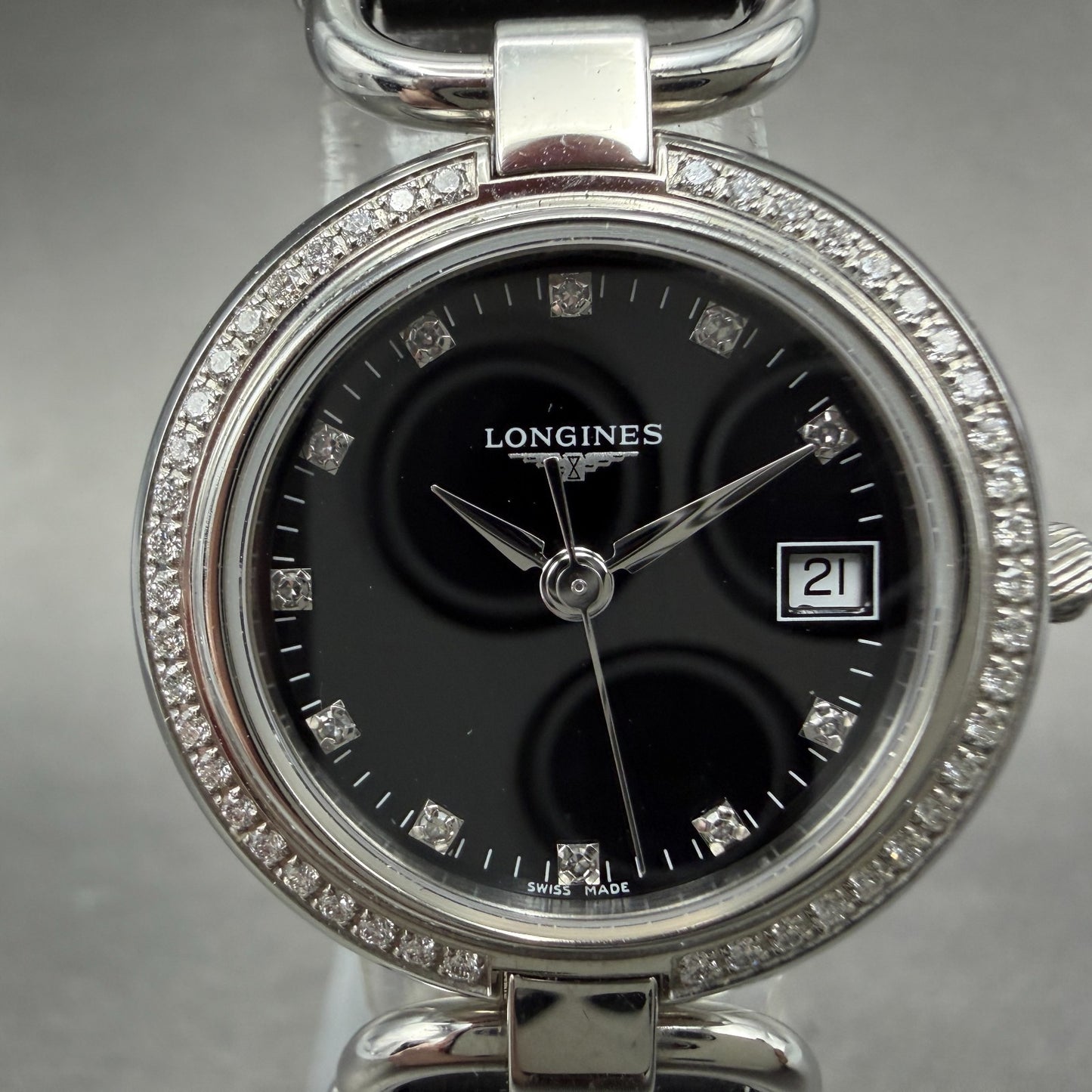 Longines Equestrian Watch Women 26mm Black Dial Steel Diamond Bezel New Battery1