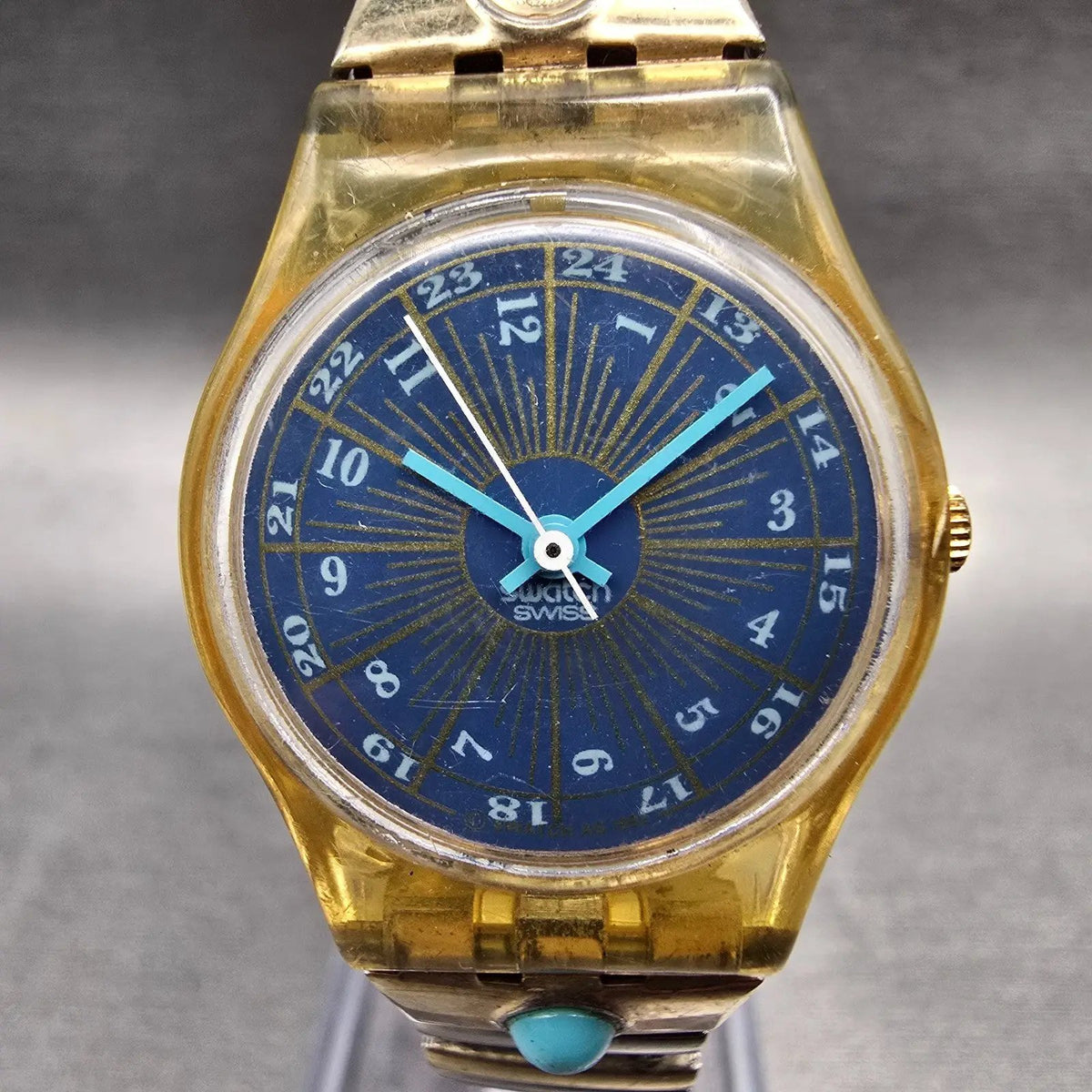 Swatch Tournevis Watch Women 25mm Blue Dial Yellow Case Round LK145 New Battery1