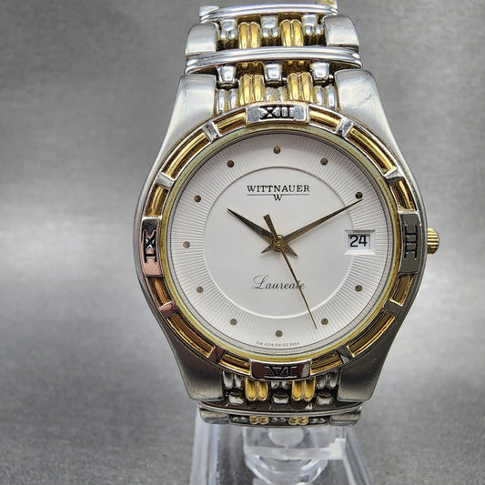 Wittnauer Laureate Watch Men 33mm White Dial Two Tone Date Round New Battery0