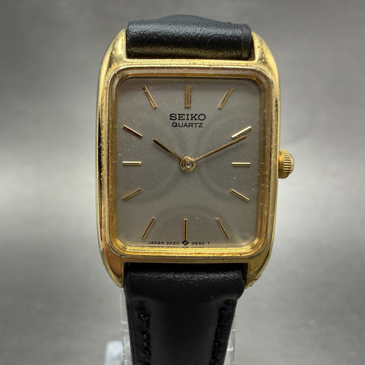 Seiko Tank Watch Women 19mm Gray Dial Gold Tone Rectangle 2P20-5E00 New Battery0