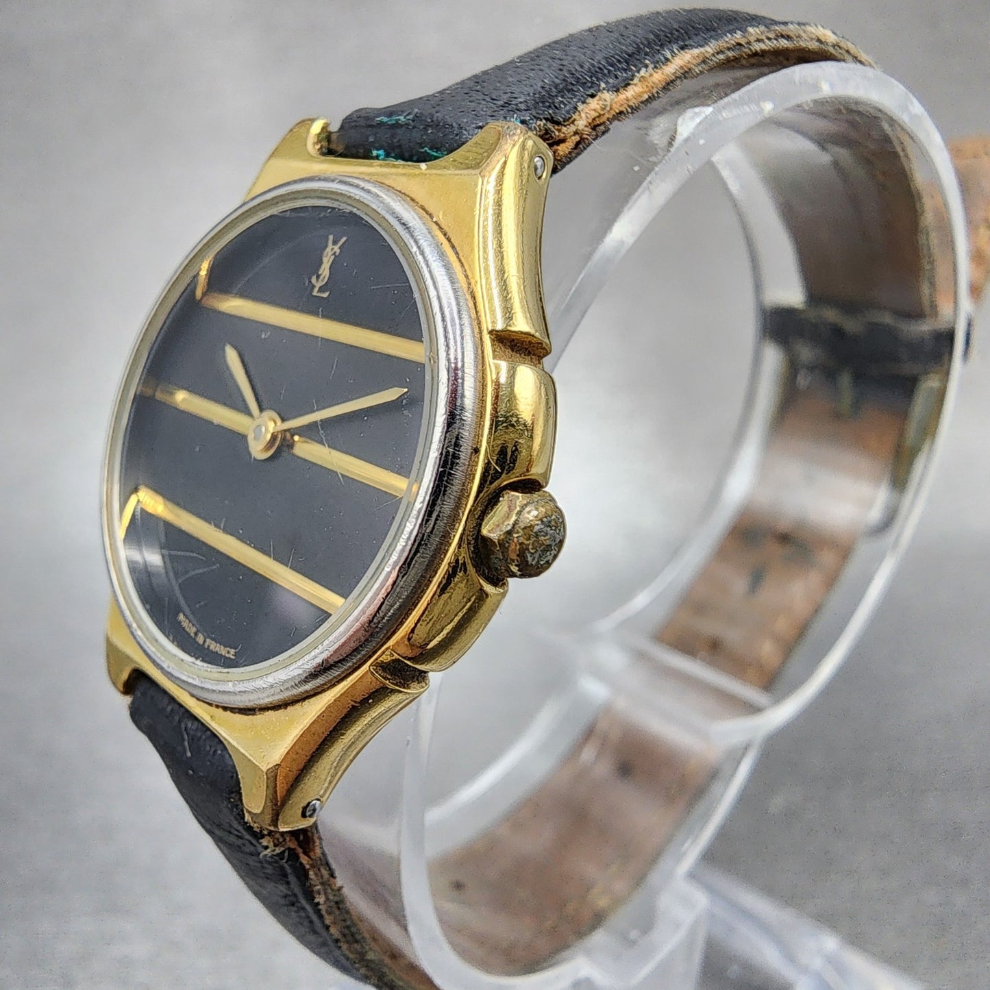 Yves Saint Laurent Watch Women 25mm Black Dial Gold Tone Round New Battery2