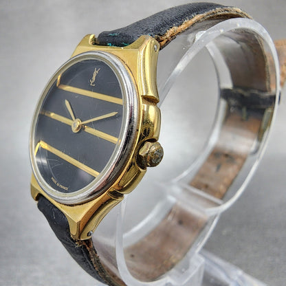Yves Saint Laurent Watch Women 25mm Black Dial Gold Tone Round New Battery2