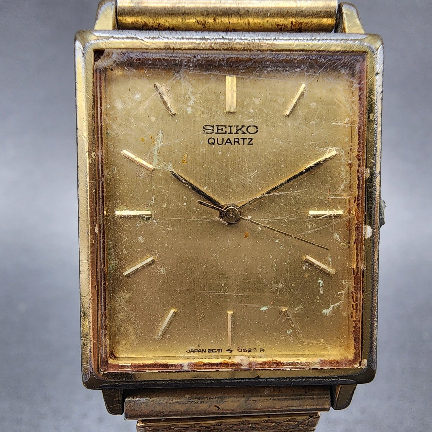 Seiko Tank Watch Men 25mm Champagne Dial Gold Tone 2c215130 New Battery1