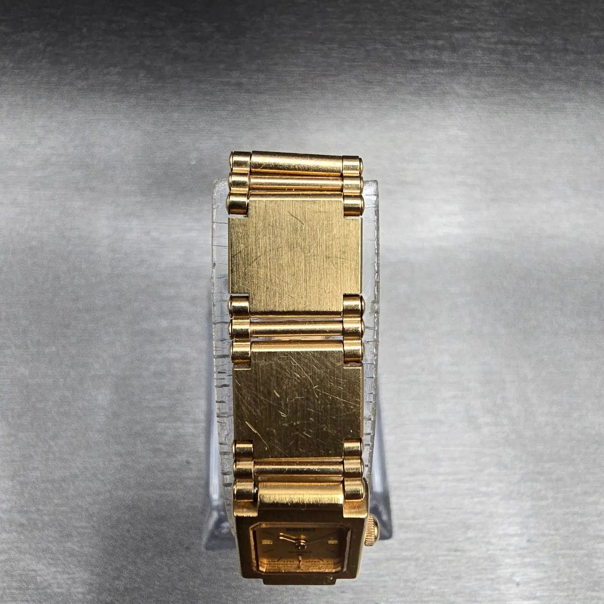 Seiko Watch Women 13mm Gold Dial Gold Tone Rectangle 1E20-5200 New Battery5