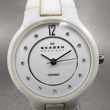 Skagen watch Women 27mm White Dial White Ceramic Round 572SSXWC New Battery1