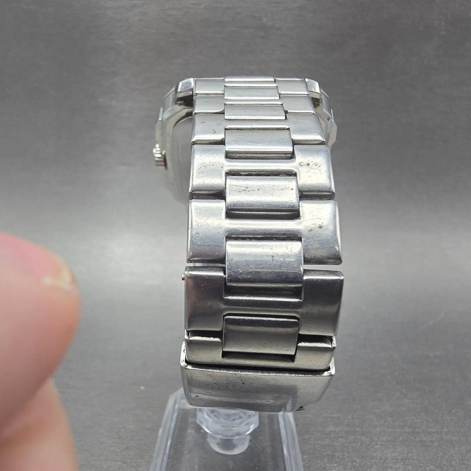 Fossil Watch Men 41mm Black Dial Silver Tone Daydate Rectangle BQ2655 New Batt7