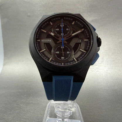 Bulova Maquina Chronograph Watch Men 46mm Black Dial Black Tone Date 98B380 Runs5