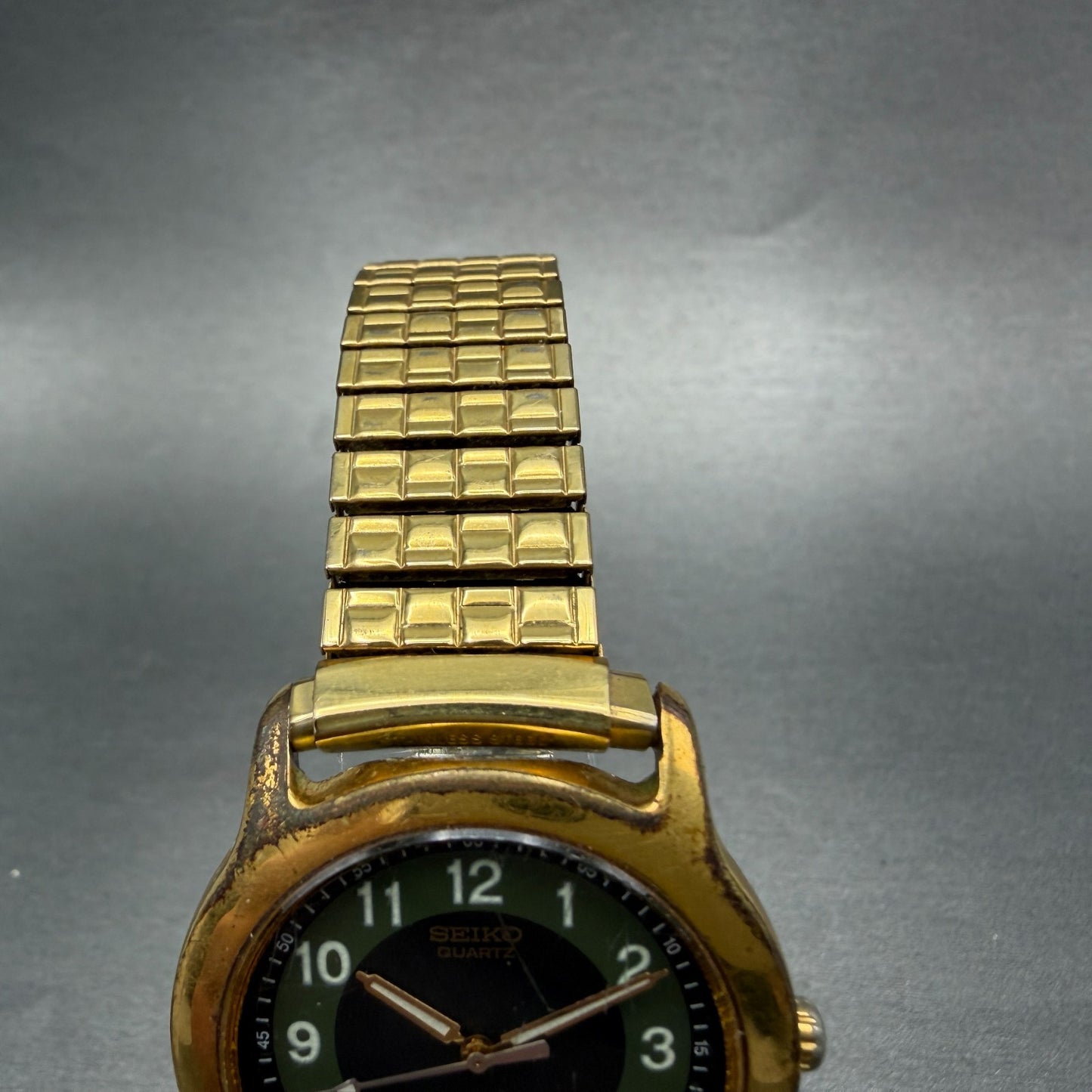 Seiko Watch Men 35mm Green & Brown Dial Gold Tone Round 7N01-6G39 New Battery4