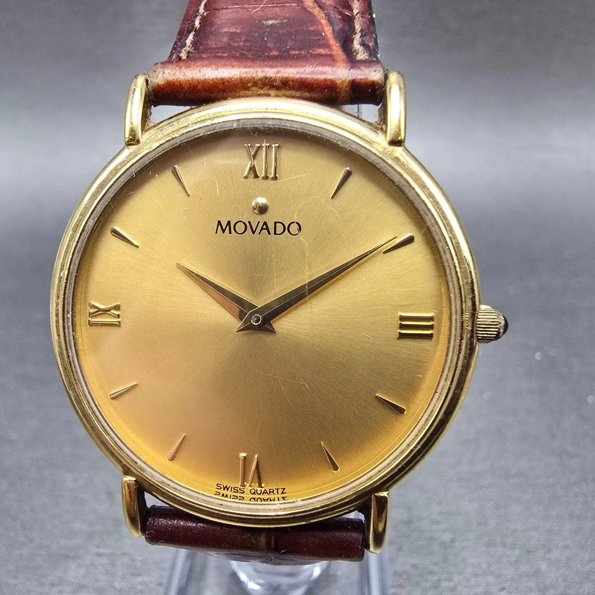 Movado Watch Men 34mm Gold Dial Gold Tone Round 87-E4-885 New Battery VTG0