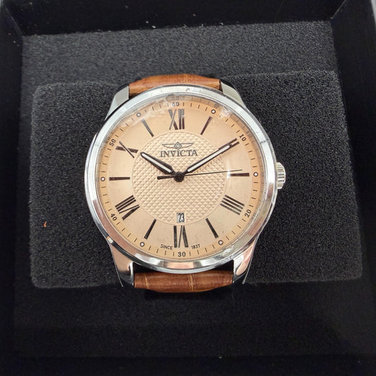 Invicta Celestial Watch Men 43mm Cream Dial Silver Date Round Leather 477730