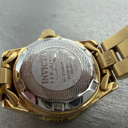 Invicta Pro Diver Watch Women 25mm Champagne Dial Gold Tone Date 14987 New Batt9