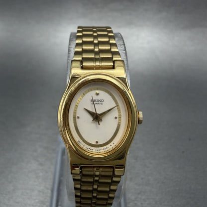 Seiko Watch Women 17mm White Dial Gold Tone Oval V4015109 New Battery VTG BAC0
