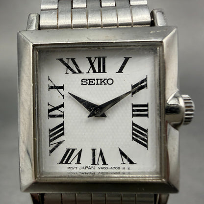 Seiko Tank Watch Women 20mm White Dial Silver Tone Square V400-6530 New Battery21