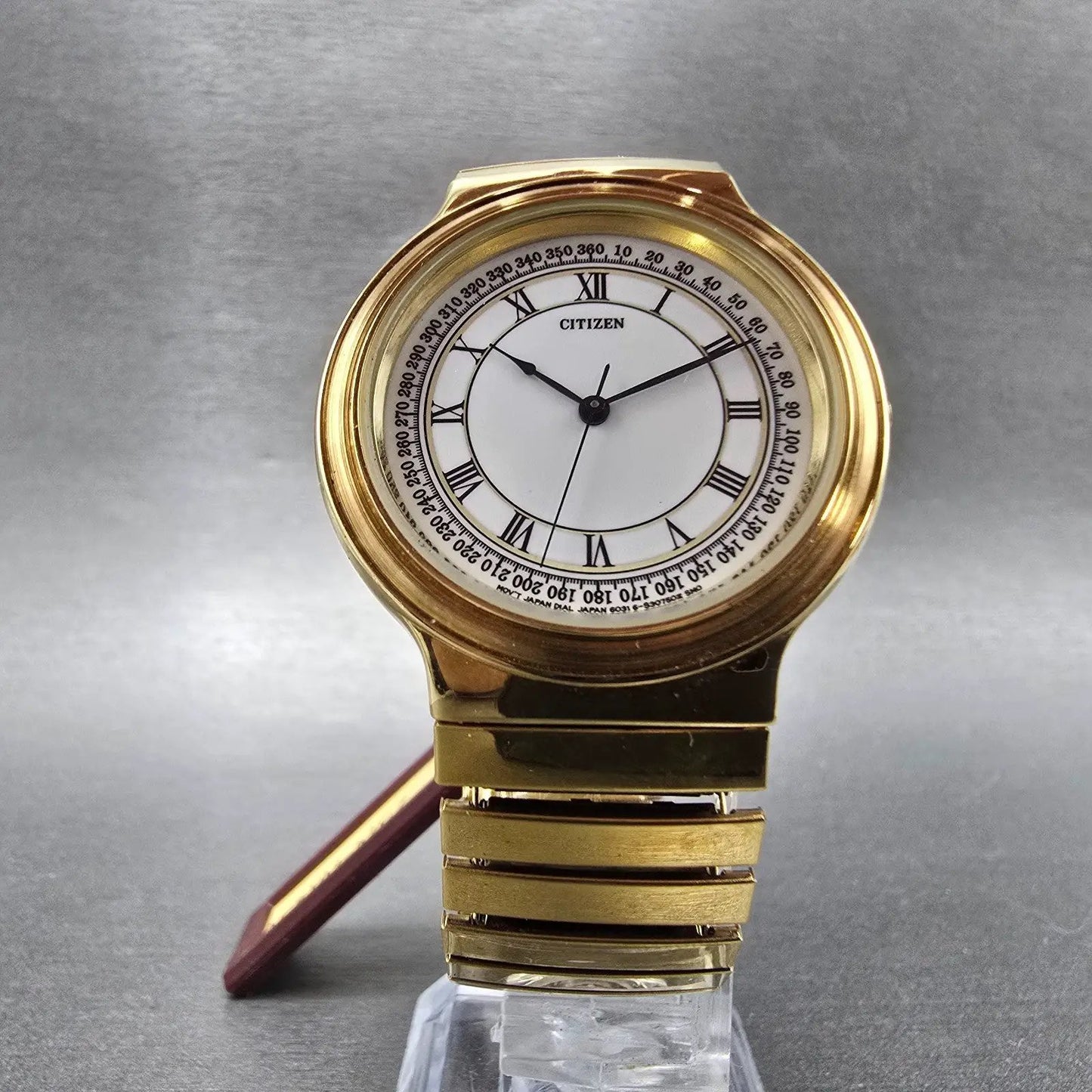 Citizen Watch Men 35mm White Dial Gold Tone Round 6031-S07734 New Battery5
