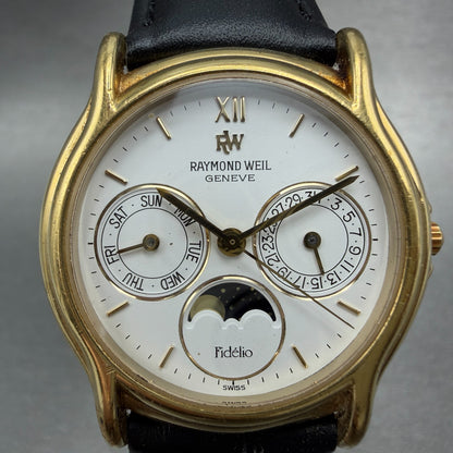 Raymond Weil Fidelio Moonphase Watch Men 33mm White Dial Gold Plated 2002 Newbat1