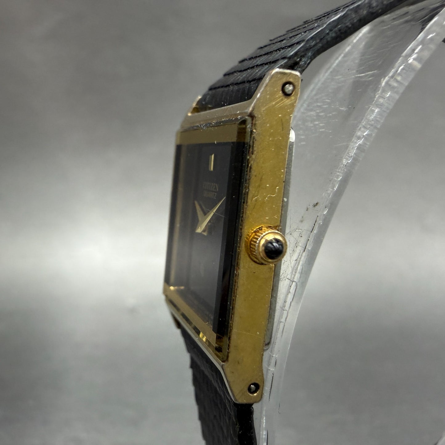 Citizen Tank Watch Women 16mm Black Dial Gold Tone Rectangle New battery VTG2