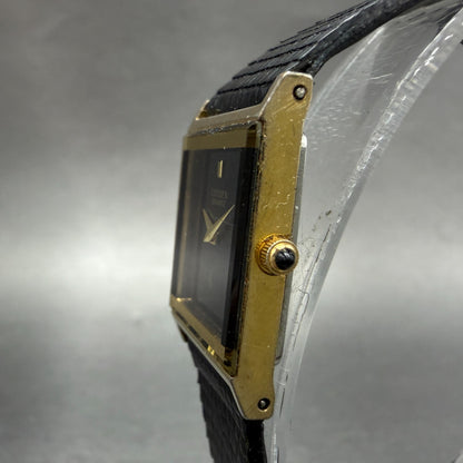Citizen Tank Watch Women 16mm Black Dial Gold Tone Rectangle New battery VTG2
